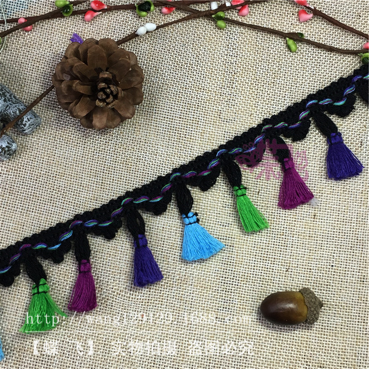 Factory B50 Colorful three-flower flowered tassel broom lace four-color broom DIY handmade clothing accessories lace webbing pic 26