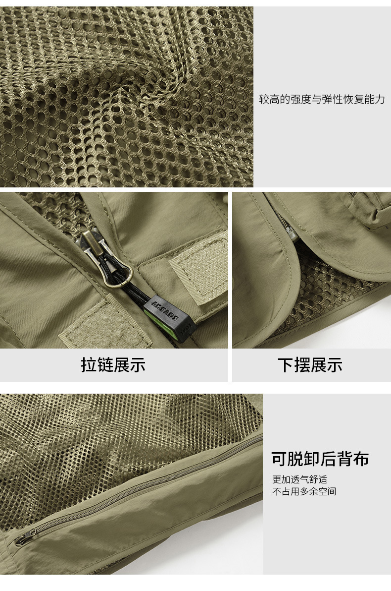 工装跨境透气坎肩马甲定制男士摄影多口袋钓鱼安全反光背心印logo详情9