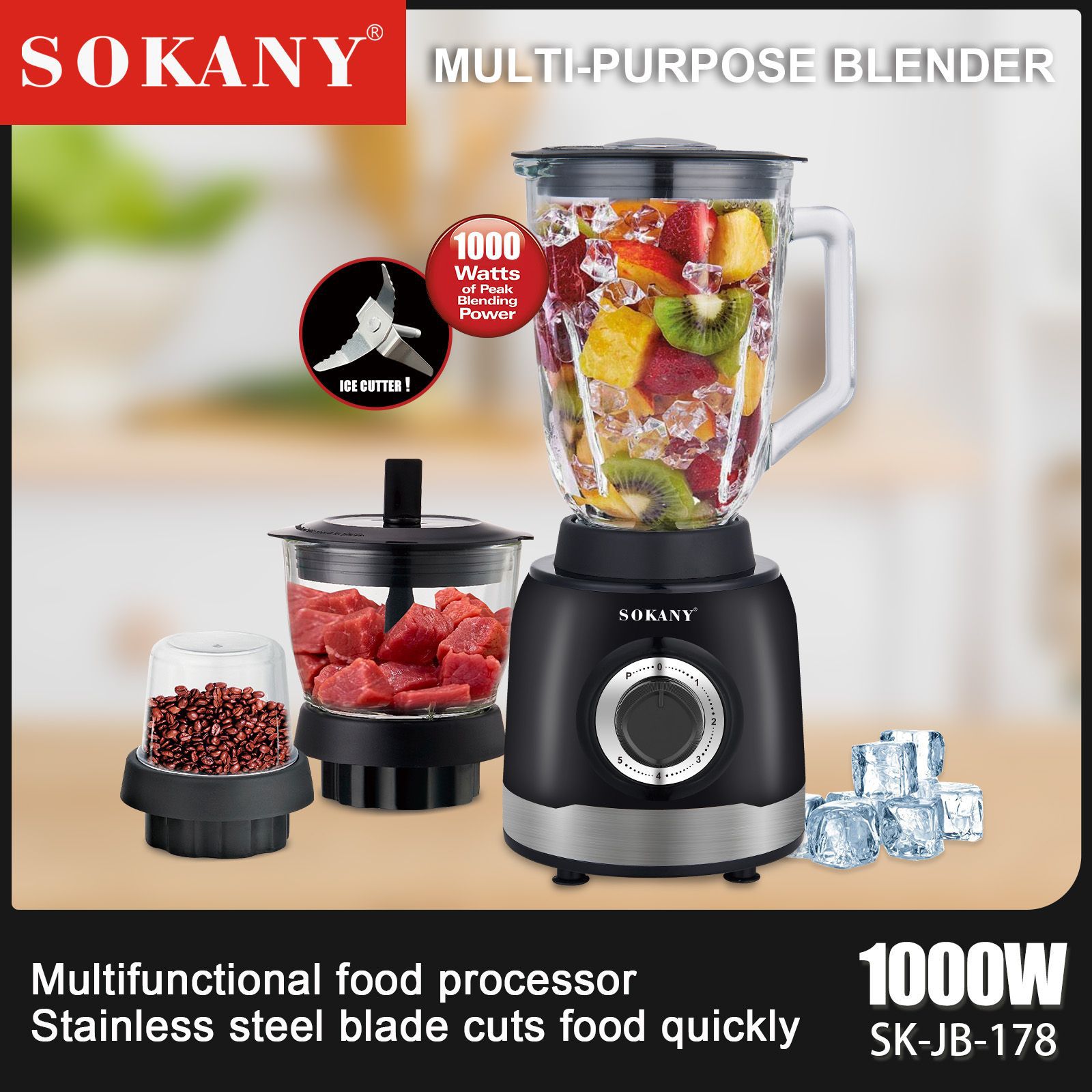 SOKANY178 multi-functional blender for Foreign Trade, baby food grinder, meat grinder, kitchen ice crusher and juicer pic 3