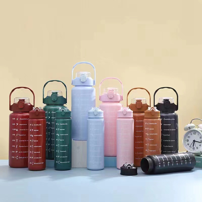 三件套跨境大容量运动塑料水杯渐变电镀喷漆大壶手提壶男女车载壶详情4