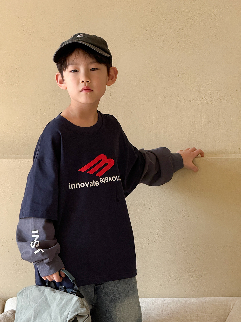 儿童童装2025春秋新款男童假两件上衣百搭韩版T恤洋气卫衣春装潮t详情6