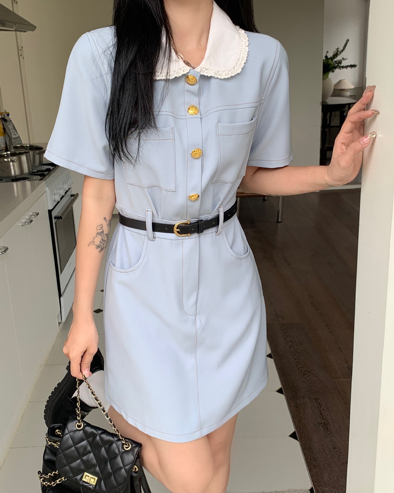 大码女装胖mm百搭娃娃领连衣裙2023夏季新款休闲收腰韩版高级裙子详情16