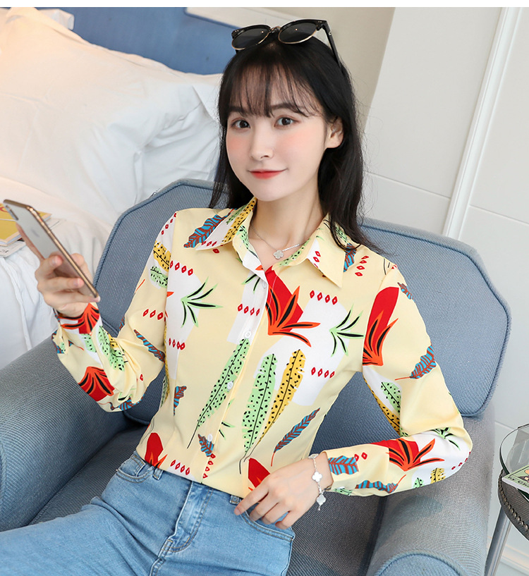 New spring and autumn Korean-style slim-fit shirt for women, long-sleeved printed striped trendy base layer, Hong Kong-style top for women pic 69