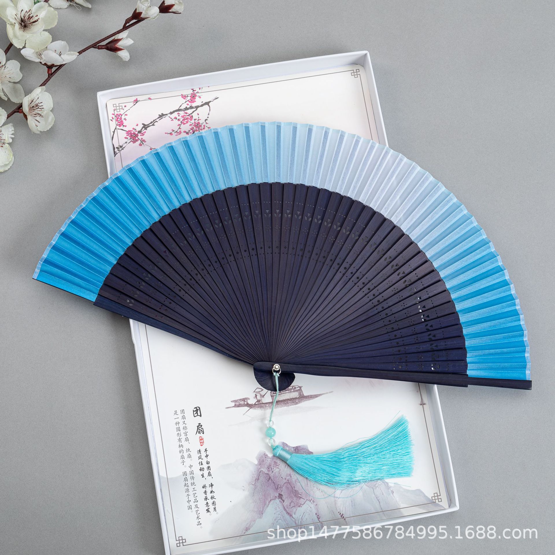 扇子折扇古风女式纯色渐变金绿色夏季随身江户日式和风扇子和服扇详情7