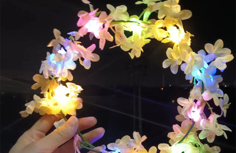 过年夜市景区森系花环发箍ins夏威夷丁香花头饰带灯发饰发光玩具详情8