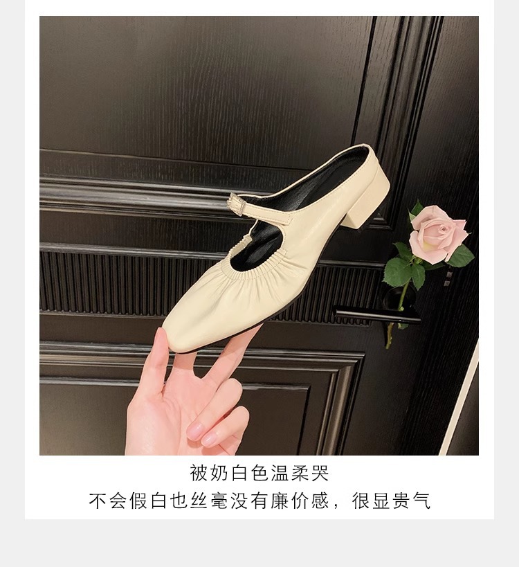 羊皮版葡萄妈同款法式银色方头芭蕾鞋女包头半拖鞋夏外穿粗跟凉拖详情10