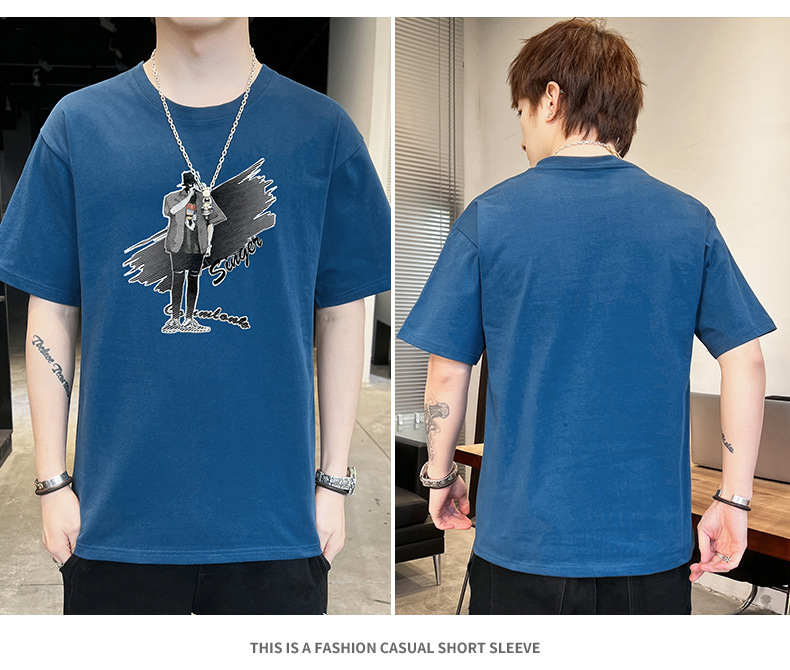 Short-sleeved T-shirt for men, 2022 Summer new Korean style trendy ins loose T-shirt, mid-sleeved cotton trendy brand, large size pic 51