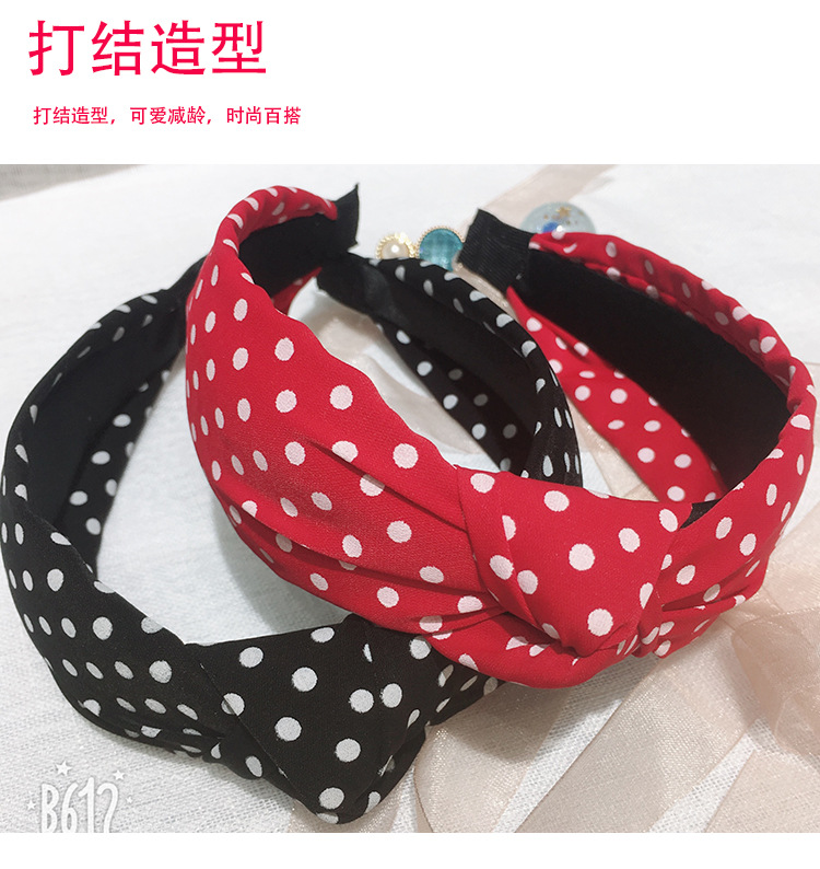 Factory cross-border direct supply of knotted small polka dot hair bands, fashionable and simple headwear, Korean-style girl wide-edge headbands and hair bands pic 6
