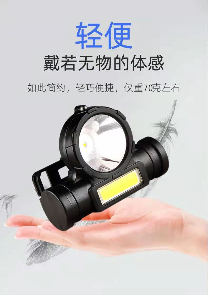 New cross-border XPE+COB dual-source strong headlight, USB charging fishing light, outdoor head-mounted mini headlight pic 6