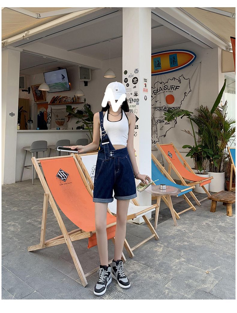 Summer retro salt single-shoulder overalls for women 2021 new style fashionable and youthful thin denim shorts, Korean style loose pic 18