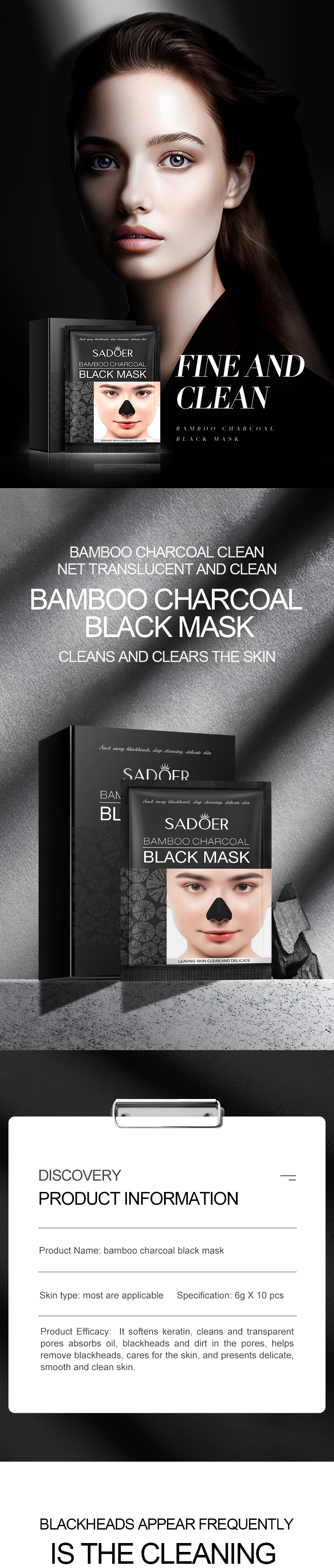 Full English SADOER bamboo charcoal Blackhead Nose Mask box set Blackhead Removal T-zone Mask Cross-border export wholesale exclusively for foreign trade pic 27