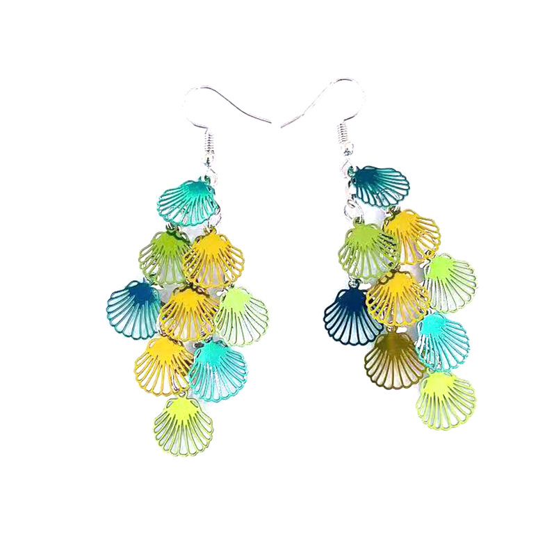 New arrivals: Popular European and American shell multi-color small nine-piece earrings and pendants, cross-border bestsellers, color-blocked tassel earrings pic 7