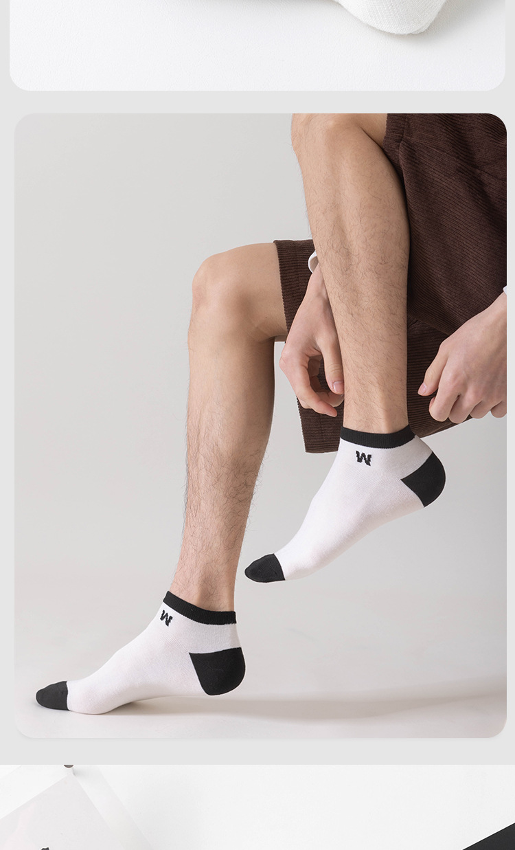 袜子男简约薄款女短袜夏季女士低帮袜黑白字母短筒男袜隐形女船袜详情7