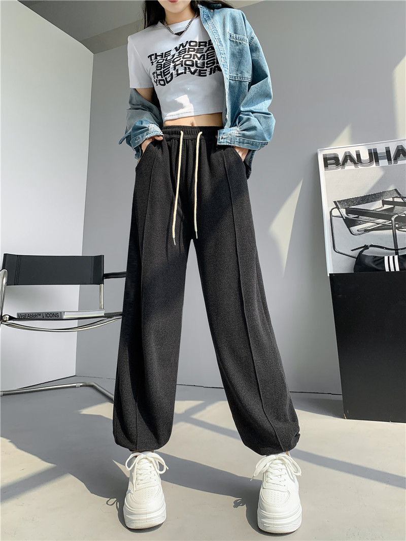 (Glutinous rice wide-leg pants) High-waisted, sagging, straight-leg wide-leg floor-length pants with a design sense, grey casual pants, trendy ins pic 23