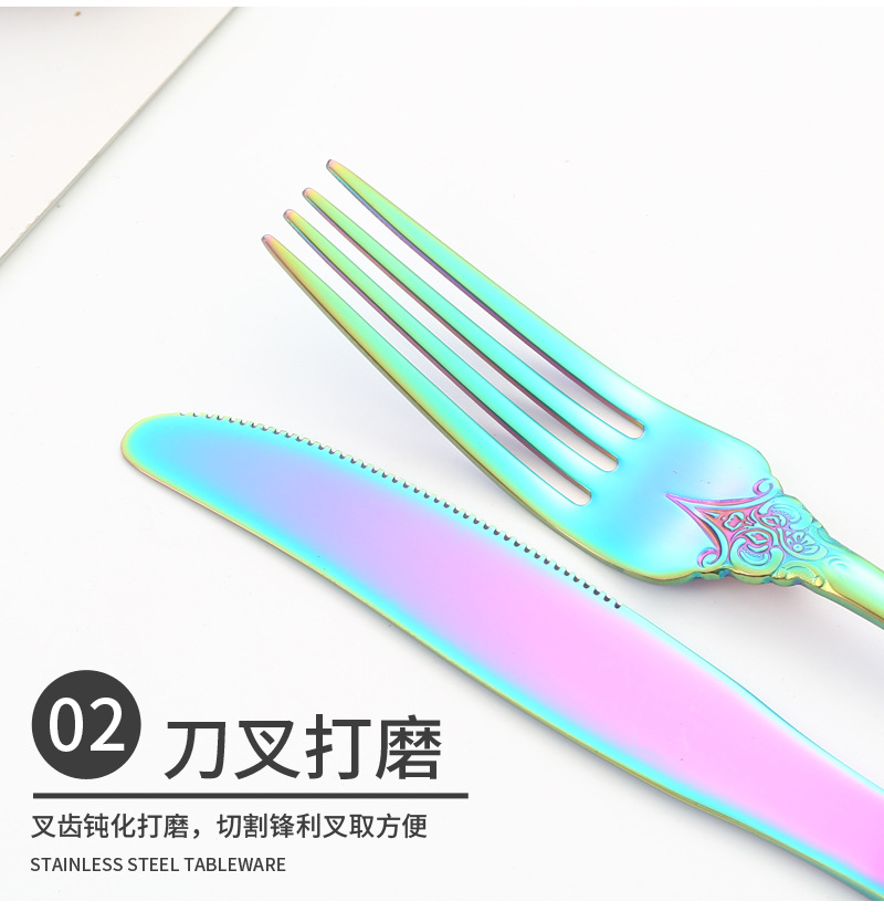 跨境亚马逊不锈钢餐具复古宫廷5主件4人份酒店牛排刀叉勺20件套装详情9