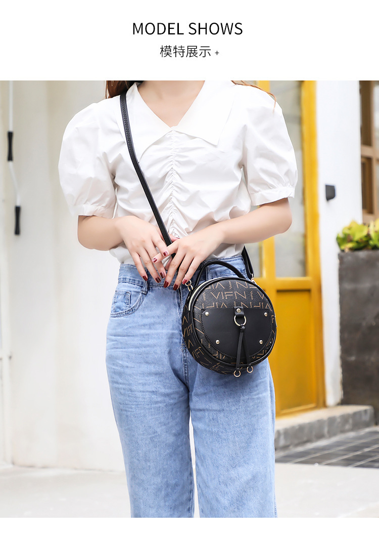 The 2021 new letter-printed double-layer single-shoulder small round bag for women is a fashionable and casual mobile phone bag with an upgraded version pic 11