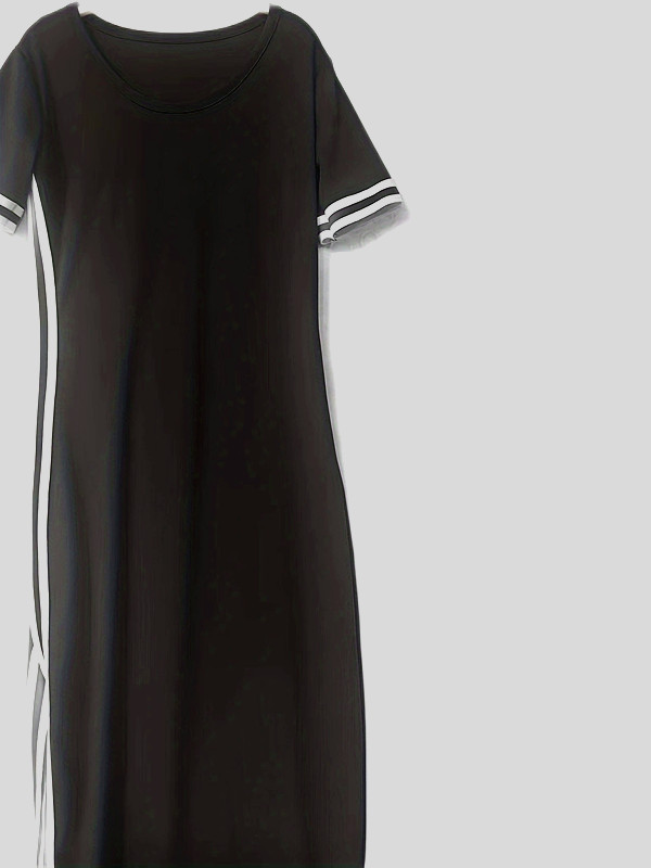 Nuevo estilo simple moda mujer manga corta larga corte abierto vestido con insertos puños con insertos temperamento casual cuello redondo pic 2