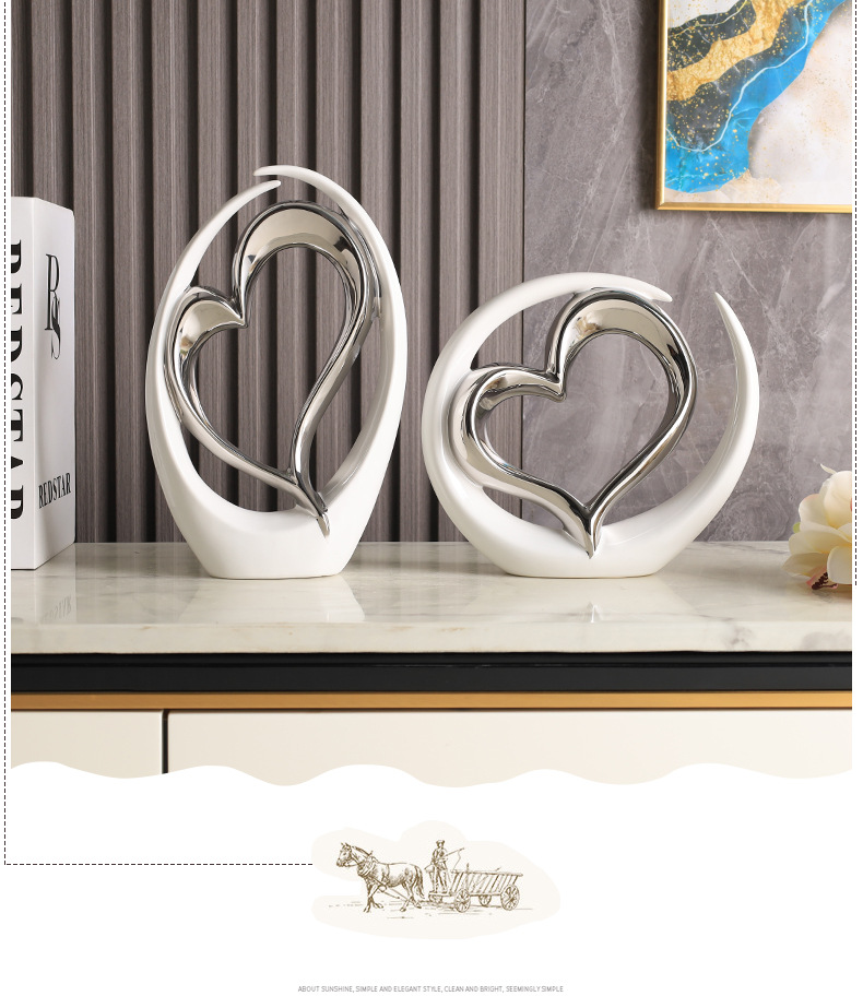 2025 New high-end heart-shaped creative decorative items for home living rooms, entrance halls, wine cabinets, decorative ceramics, modern TV cabinets, craft decorations, new Chinese-style good items, home decorative items, artworks pic 3