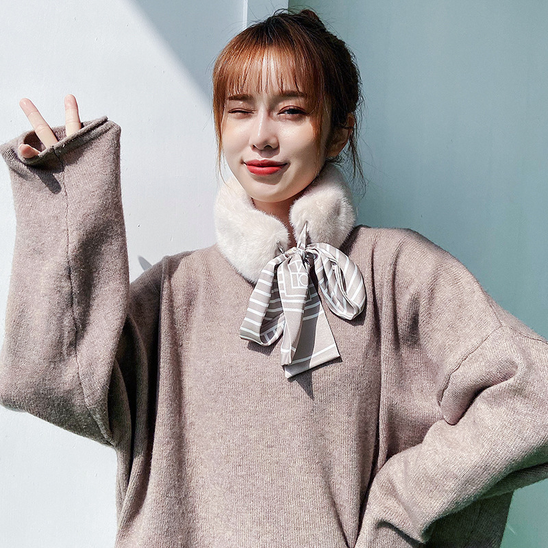 日韩甜美仿兔毛围巾冬季长方形女现货纯色围脖学生党优雅名媛围巾详情6