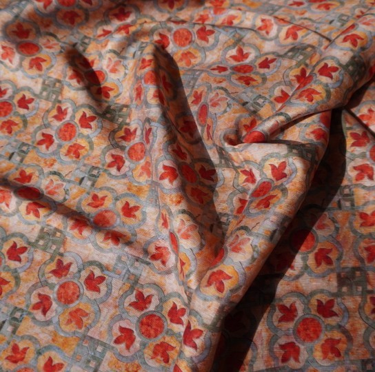 国潮【盘锦】天丝亚麻数码印花植物染 中国风花卉连衣裙衬衫旗袍面料详情4