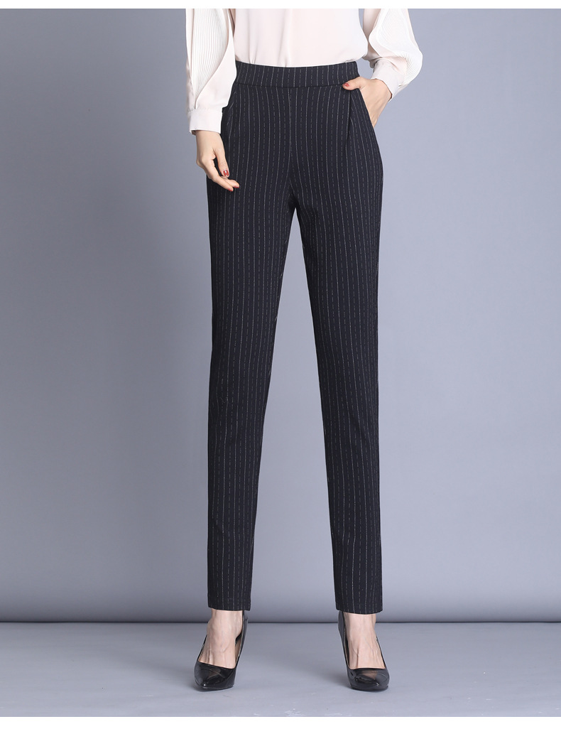 裤子女春夏西装裤女垂坠感高腰新款2023黑色小脚裤弹力女士休闲裤详情20