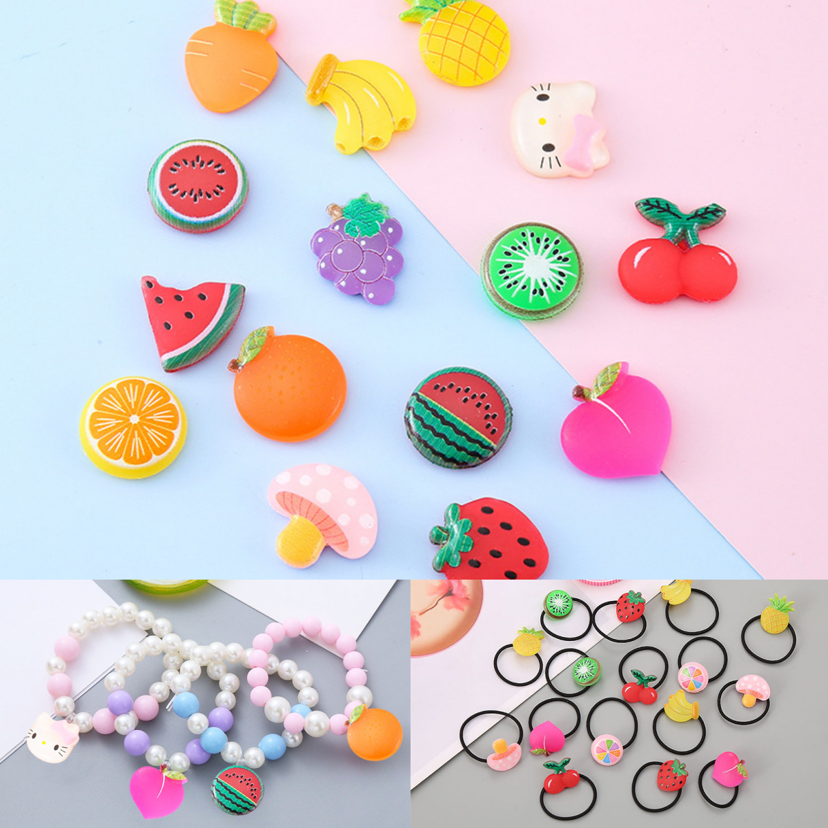 透明糖果色树脂立体小熊爱心彩虹DIY手机壳发夹手作饰品配件批货详情2