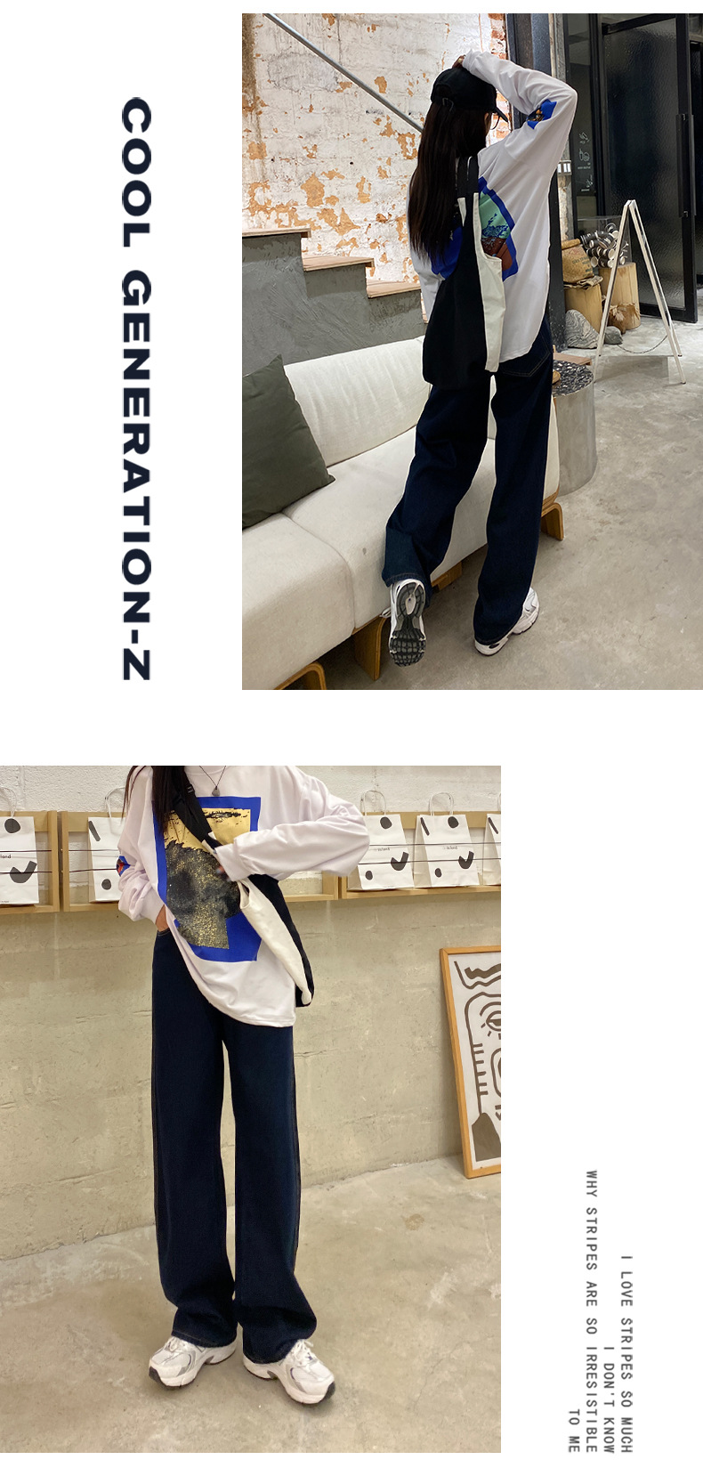The 2022 Spring/Summer new khaki straight-leg wide-leg jeans make women look slimmer and taller. They are loose, high-waisted, floor-length and paired with long pants pic 9