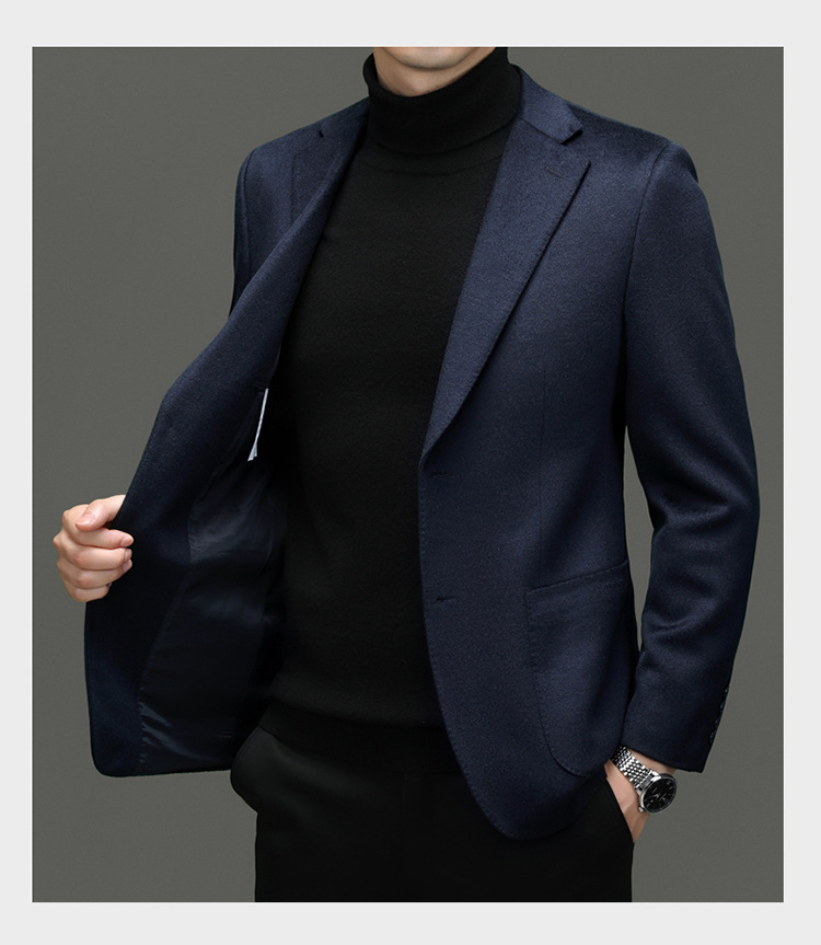 羊毛羊绒西服男高档商务休闲时尚桑蚕丝西装英伦秋冬厚款外套男装详情36