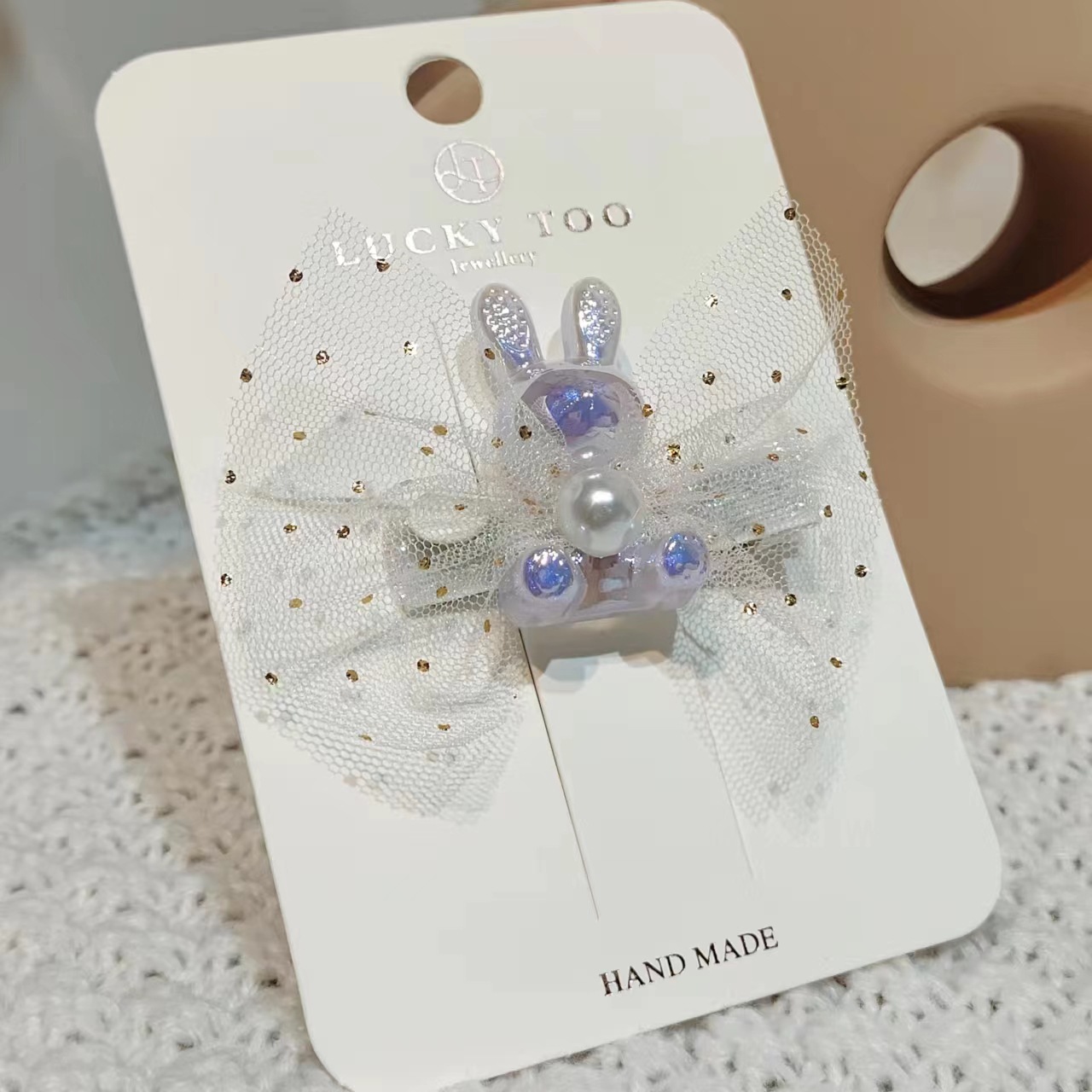 发夹LT10290韩版新款珍珠晶莹小兔莎莎波点领结发饰发夹详情2