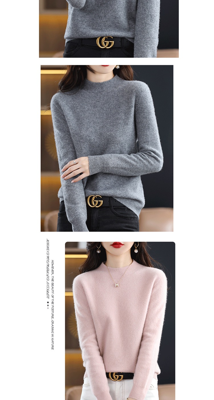 The new semi-high-neck cashmere sweater for women in the 2022 autumn and winter season is elegant and slimming. It is a versatile cashmere base knitted sweater top pic 12