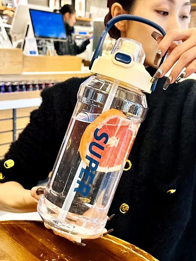2-liter large-capacity sports water bottle, popular Instagram trendy straw cup with scale, portable and simple, leak-proof and shock-resistant water cup pic 22