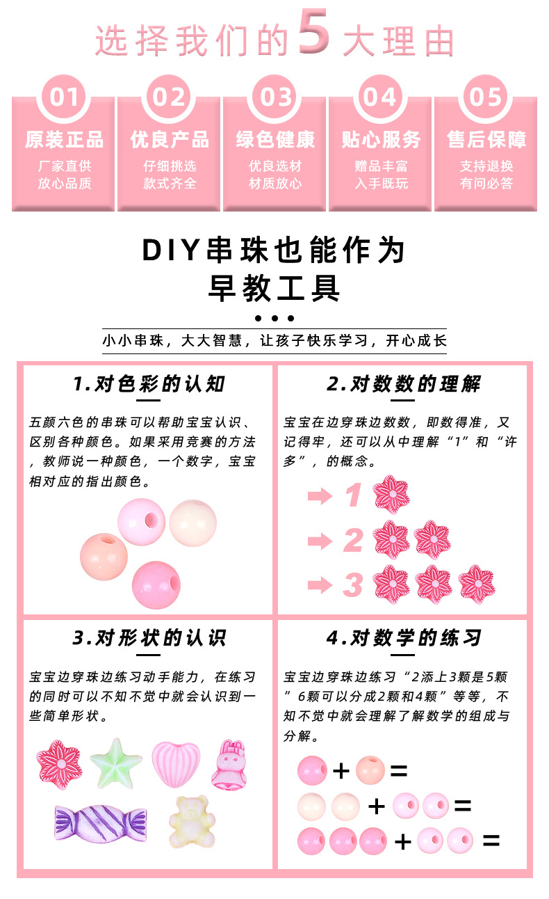 辰缘饰品儿童DIY手工串珠字母串珠彩色散珠盒装方形圆形彩色塑料珠子玩具配饰配饰详情14