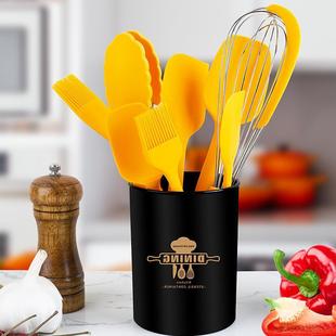 Cross-border best-selling 12-piece set of wooden handle kitchenware, FDA silicone non-stick cookware, cooking spatula and baking set with storage bucket pic 9