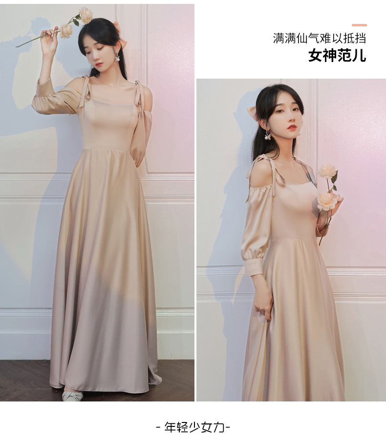 伴娘服2022年新款夏季姐妹团长裙平时可穿小众大码缎面礼服女详情16
