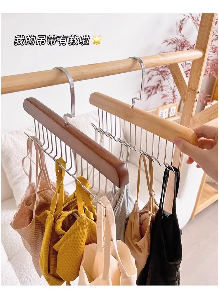 实木吊带内衣背心包包领带木质挂钩衣架挂衣家用多功能八挂钩收纳详情16