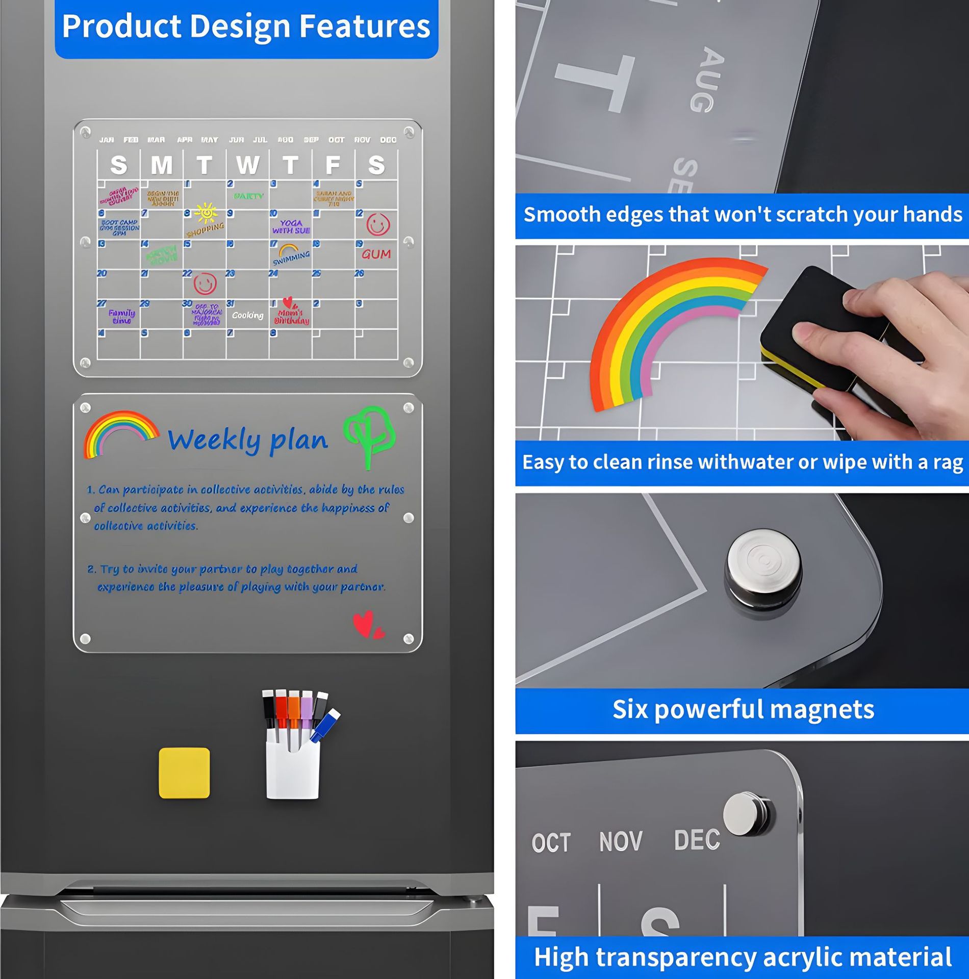 热销亚克力日历板周历月历透明强磁干擦板写字板磁性贴冰箱贴详情6