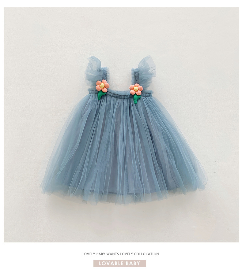 唯美立体花朵网纱女童连衣裙2023夏款飞袖女宝宝蓬蓬裙公主裙子详情19