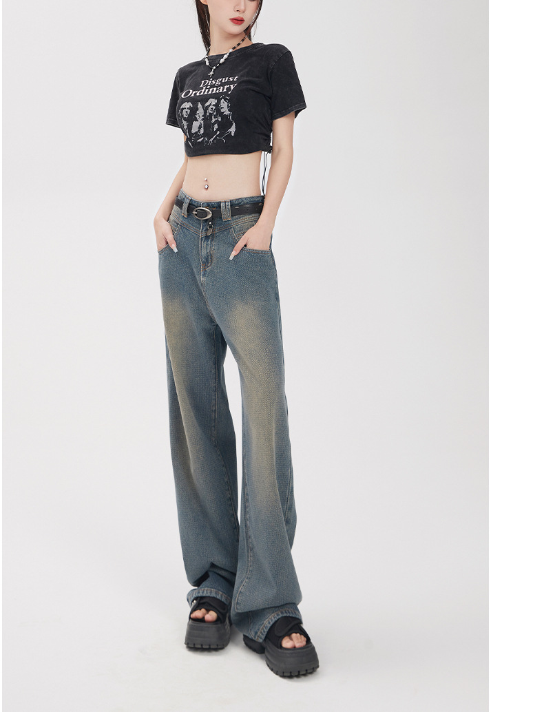 HEY+JEANS星空纹怀旧蓝牛仔裤女2023新款高腰宽松显瘦拼接阔腿裤详情9