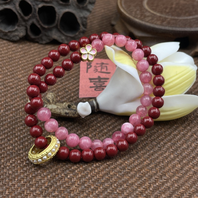 新款108颗紫金朱砂男女手串朱砂貔貅平安扣葫芦配饰文玩手链批发详情2