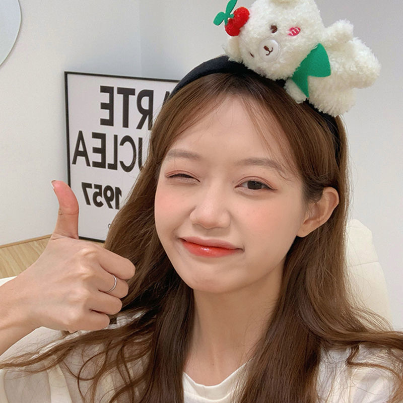 ins Cherry bear hair band, fluffy cartoon doll, face wash makeup headband, girlish heart hair clip, Japanese and Korean hair accessories pic 3