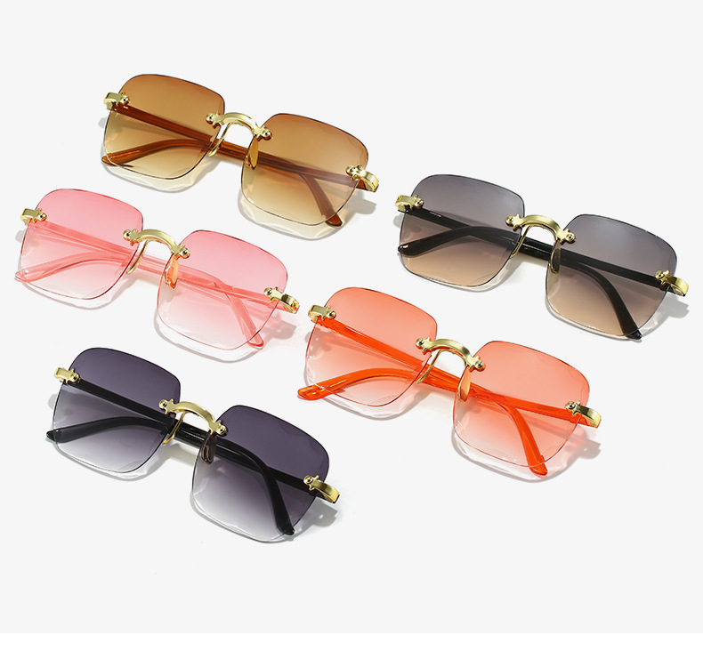 跨境欧美无框方形太阳镜时尚潮流切边无框墨镜女士街拍走秀太阳镜详情4