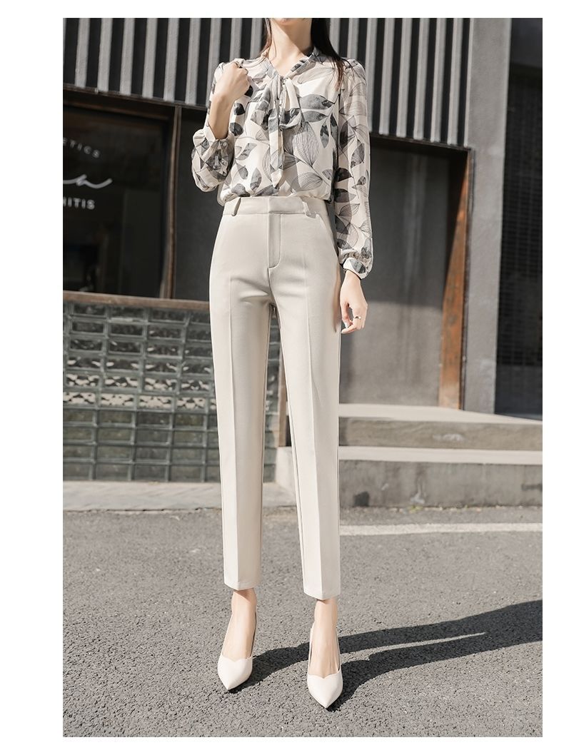 西装裤女垂坠感高腰显瘦职业女裤2022年夏季烟管裤小脚九分西服裤详情12
