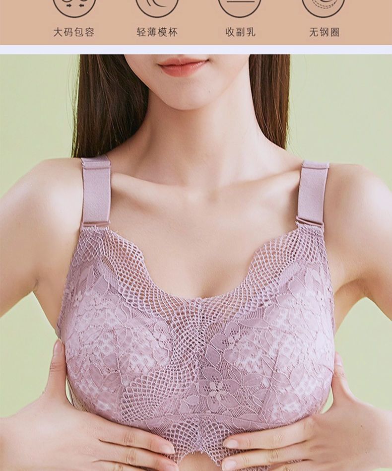 夏季超薄款内衣女提胸聚拢大胸显小蕾丝收副乳胖妹妹文胸罩详情7