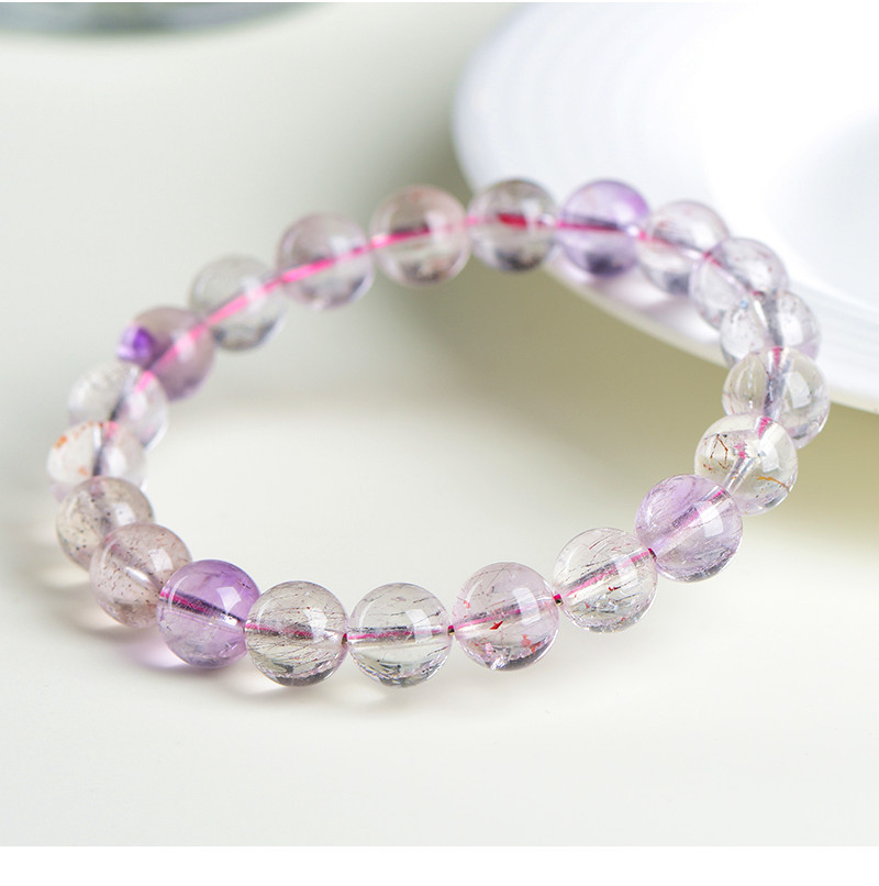 Jiuya Crystal Natural 7A Grade Ice Type Super Seven Round Bead Bracelet, Purple Titanium Crystal Aurora Scattered Bead Bracelet Factory Direct Sales pic 37