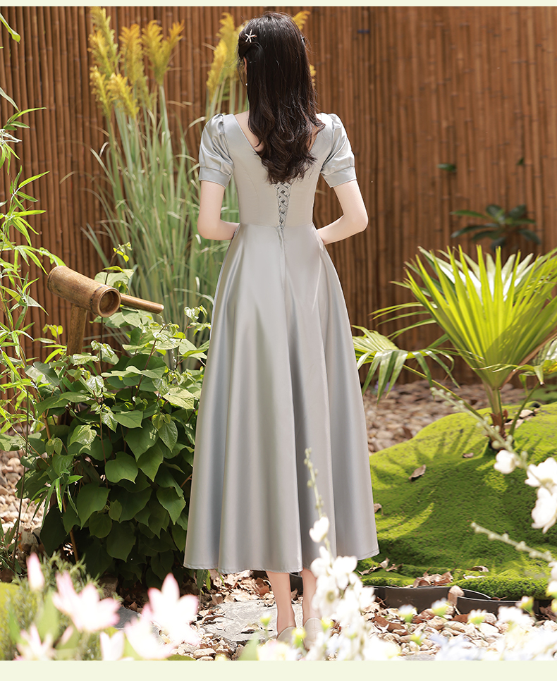 伴娘服2022年新款秋季灰色姐妹团学生毕业季显瘦缎面礼服裙女详情22