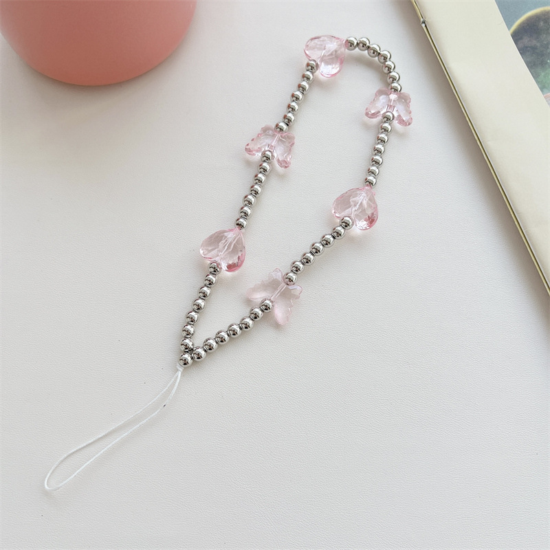 新款ins风甜美樱花粉色爱心短款手腕绳手机壳配饰ccd相机挂链挂饰详情5