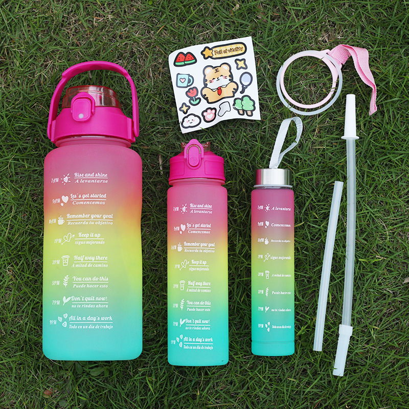 外贸3色渐变套装杯大中小三件套塑料水杯可户外运动详情6