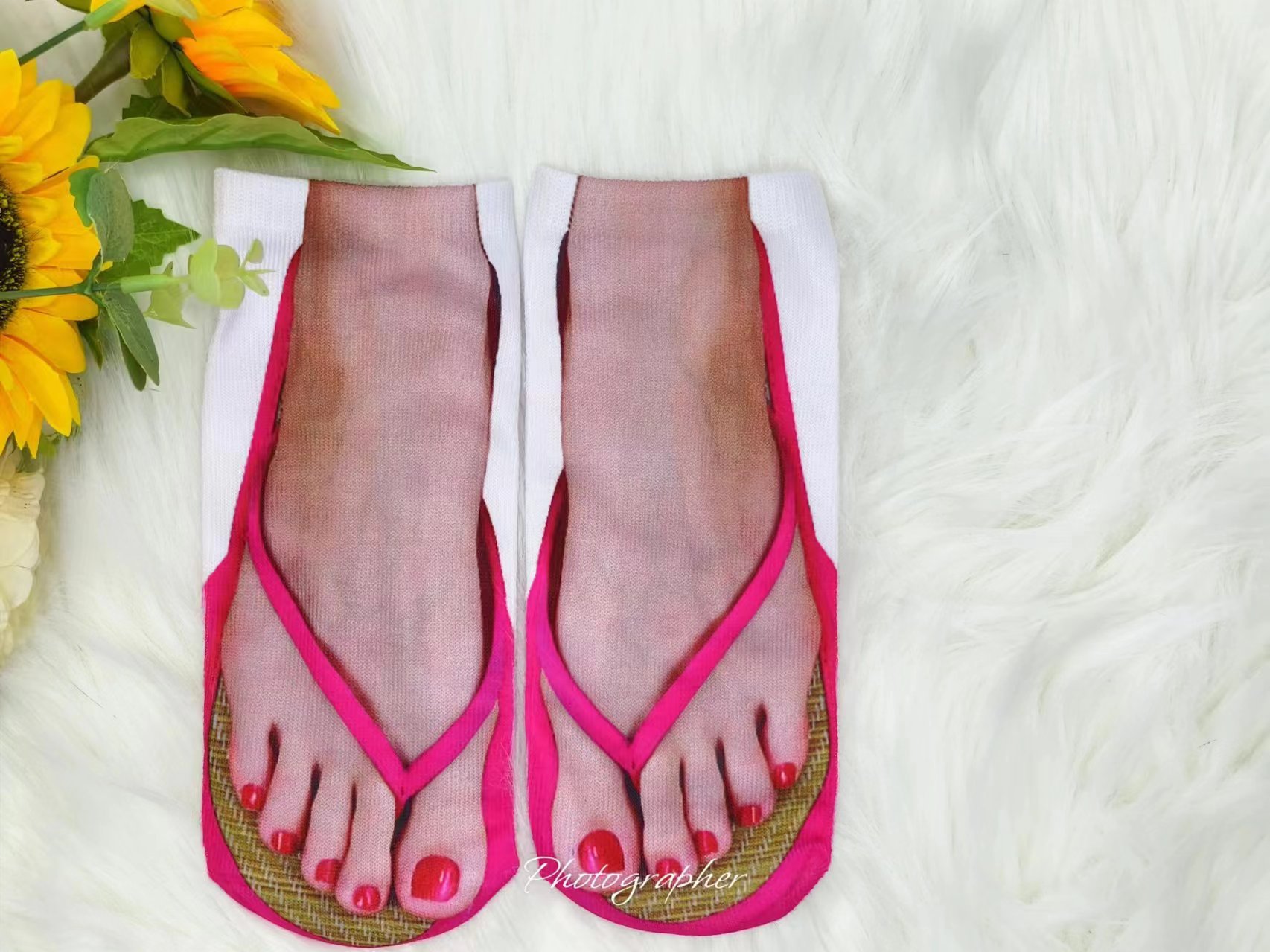 个性人字拖3d数码印花袜趣味搞笑夏季情侣个性创意袜子批发详情3