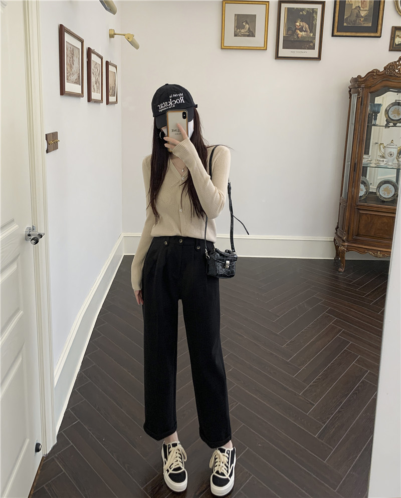 Apricot-colored woolen pants for women in the autumn and winter of 2022: loose, slimming, thickened, warm, and casual, grandma and dad pants pic 20