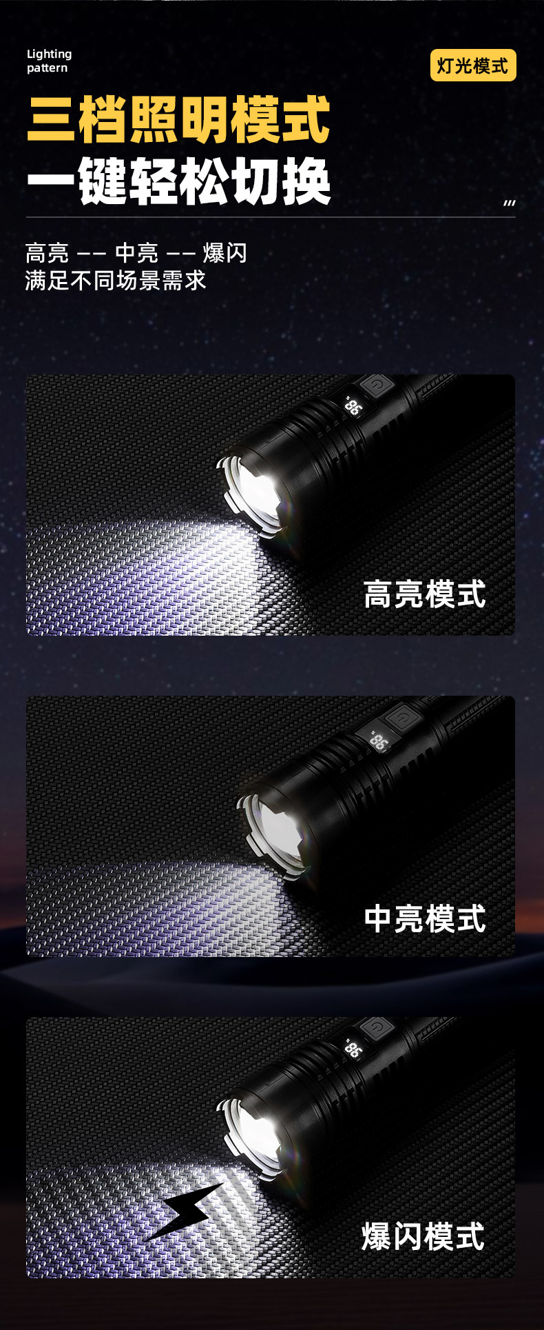 新款手电筒强光可充电式户外超亮远射小型迷你便携家用耐用灯详情5